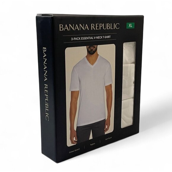 Banana Republic 3-Pack Essential V-Neck T-Shirts XL ,Cotton Stretch, White - Picture 1 of 11